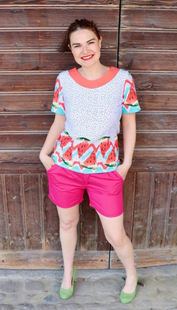 LaMarina Shirt von pedilu | Designbeispiel von juhu naeht | Shirt mit Ausschnittblende und Melonenstoff